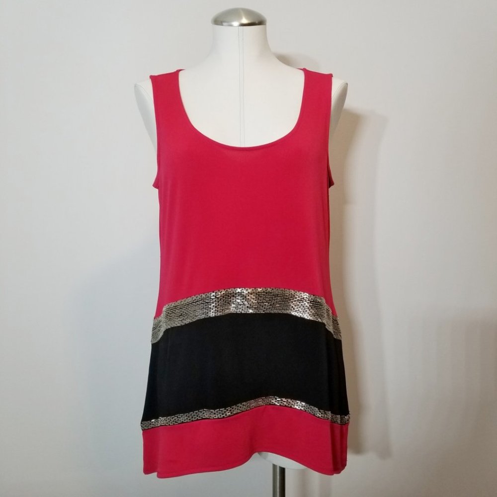 ALFANI Red & Black Studded Tank Sz Medium